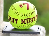 Embroidered softball for Player number 7 for the Lady Mustangs