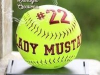 Embroidered Memorabilia Softball with Player name, player number School mascot and year