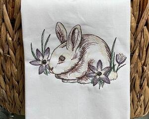 Embroidered Spring Bunny with Flowers